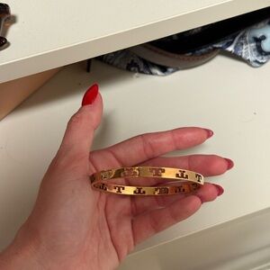 Tory Burch Rose Gold Logo Bangle Bracelet